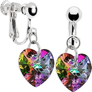 Handcrafted Light Vitrail Heart Clip Earrings MADE WITH SWAROVSKI ELEMENTS