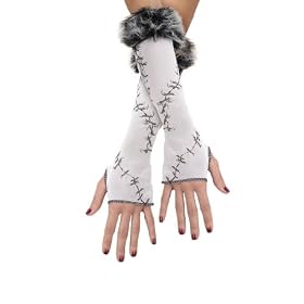 Halloween Stitched Glovettes Red Black Gloves Goth Gothic Fairy