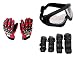 Auto Pearl Premium Quality Bike Accessories Combo Of Pro Biker Skid Proof Full Finger Racing Gloves Red 1 Pair. & Premium Quality Adult Motorbike Motocross ATV / Dirt Bike Racing Transparent Goggles with Adjustable Strap - BLACK & Fox Motorcycle Riding Knee and Elbow Guard (Black, Set of 4). RS.1236.00