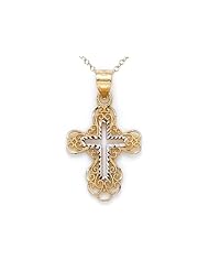 14kt Yellow Gold Large Fancy Cross Pendant - Chain Included