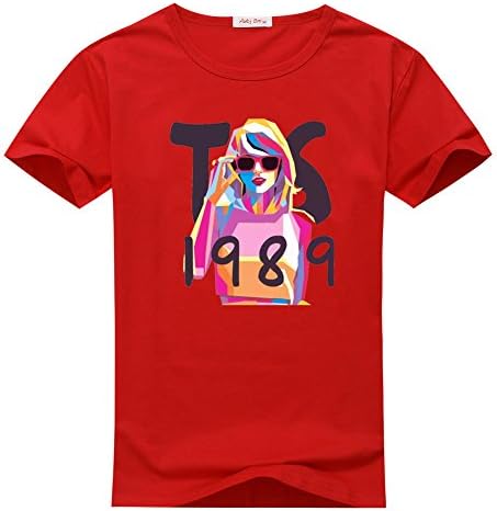 Lynda Dyer Little kids Taylor Swift 1989 Cartoon Red T-shirts Size XL(7Y,Chest:72CM)