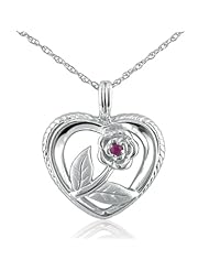 Ruby Rose in Heart Necklace in Sterling Silver on an 18 Chain