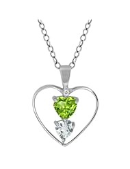 0.67 Ct Heart Shape Green Peridot Sky Blue Aquamarine Sterling Silver Pendant