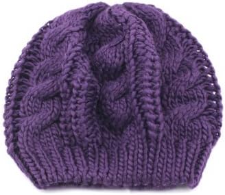 Fashion Women Lady Winter Beret Braided Baggy Beanie Knitted Crochet Hat SKI Cap (Purple-02)