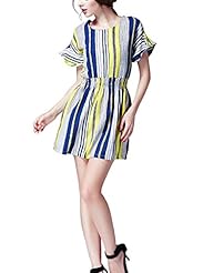 Plus Size Sleeveless Round Neck Striped Print Above the Knee Linen  Dress