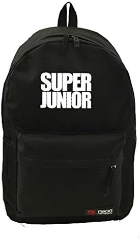 Xingdi Kpop Idol Team Super Junior Logo Canvas Backpack School Shoulder Bags (Black)