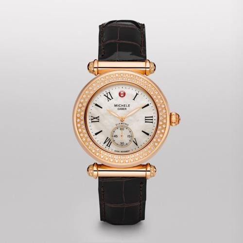 MICHELE Caber Diamond Rose Gold Espresso Alligator