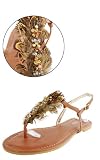 Bella90 Jeweled Peacock T-Strap Sandals CHESTNUT