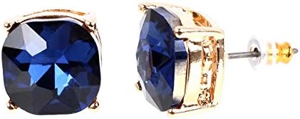 Odd Shop Women's Pave Stone Cushion Cut Stud Earrings, 0.5 Inch (MONTANA BLUE)
