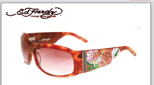 ED HARDY EHS 007 ALIVE AWARE TORTOISE PLASTIC BROWN GRADIENT LENS SWAROSKI CRYSTAL SUNGLASSES