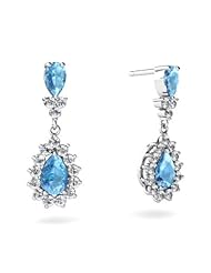 Genuine Blue Topaz 14kt White Gold Dangle Drop Earrings