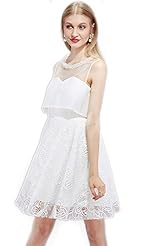 Summer Round Neck Beaded Lace Spandex  Dress