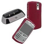 Combo of Charging Pod and Dark Red Silicone Skin Cover Case for Blackberry Curve 8300 8330 8320 8310