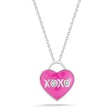 Sterling Silver Pink Enamel Heart XOXO with Diamond-Accent Pendant (0.01 cttw, I-J Color, I2-I3 Clarity), 18