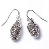 Real Pine Cone Dangle Earrings - Silver