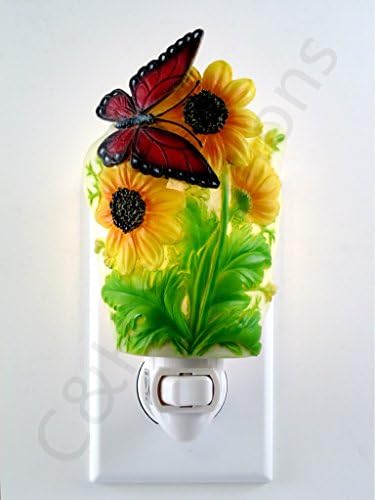 Beauty Of Sun Flowers And Red Butterfly Night Lights, Night Lamp, Decorations Night Lights By C&H®