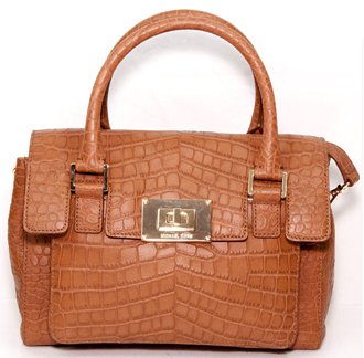 Michael Kors Sloan Croc Embossed Leather Medium Shoulder Satchel Bag Purse Mocha