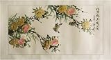 Chinese Sumi Art Brush Painting - Two Birds and Yellow Pomegranates - Watercolor Ink on Rice Paper