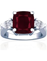 18K White Gold Cushion Cut Ruby Three Stone Ring