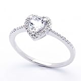 14K White Gold Rhodium Plated Sterling Silver Wedding & Engagement Ring 0.1ctw Diamond & 0.3ct Natural Aquamarine Solitaire Ring 8MM ( Size 6 to 9)