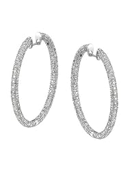 14k White Gold 1.97 Ctw Large Hoop Diamond Earring