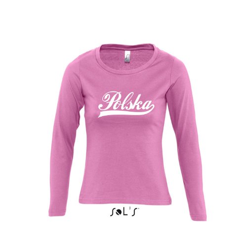 Polen Oldschool Polska LÄNDERSHIRT EM / WM FAN Trikot – Damen Langarm Longsleeve T-Shirt S-XL , Orchid pink – weiß , S
