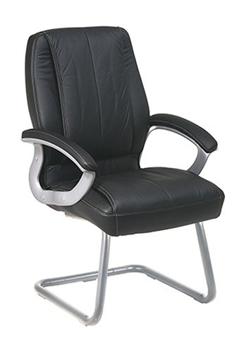Office Star Quick Assembly Visitors Chair with Padded Arms, Black and Silver