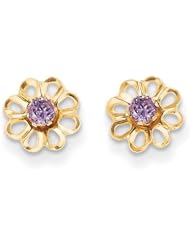 MadiK® 14k Yellow Gold Polished Flower with Purple CZ Post Stud Earrings