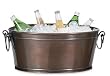 Round Antiqued Copper Finished Beverage Tub with Folding Wrought Iron Stand