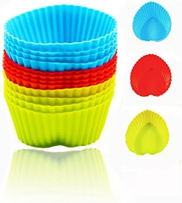 Silicone Baking Cups - DefenderX Non-Stick Cupcake and Muffin Baking Cup ,12 Pcs,Contains NO BPA - Blue,Green,Red 3 Colors