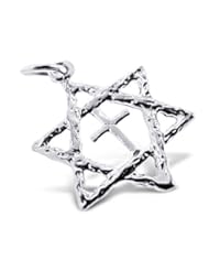 Jewelry: Sterling Silver 925 Hand Crafted Star of David with a Cross Inlay Charm. Adjustable Fit with High Quality Finish. Plus Free Special Gift Pouch. - U.S.A