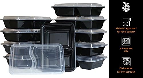 Plastic Food Storage Containers Set - Use As Portion Control Container or Food Prep Container- Work as Lunch Tray or BentoBox - Reusable , Stackable , Microwaveable , Dish Washer Safe- 2 Compartment-32 Oz