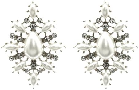 Crystal Earrings H7 White Pearl Rhodium Posts Evening Bridal Fashion Jewelry