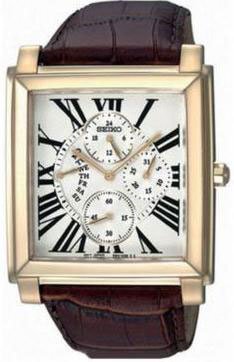 Seiko, Men’s , Rectangule White Dial , Brown Casual Leather Band , Watch #SRL018