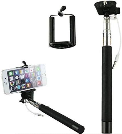Wired Selfie Stick by EzTek - Takes Photos & Videos, Compact, Extendable to 40", Built In Shutter Button - Compatible With All iPhones, iPod Touch, Samsung, Android, Blackberry & Windows Phones (Blue)