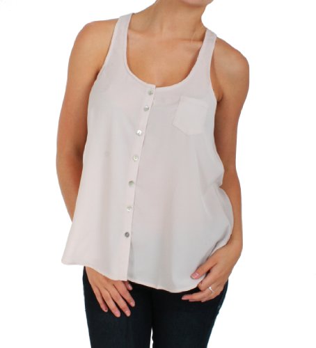TCEC Button Up Chiffon Summer Tank in Taupe, Small