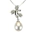 Tri-Tulip Cultured Pearl Drop Cubic Zirconia Platinum Overlay CAREFREE Sterling Silver Pendant Necklace (18")