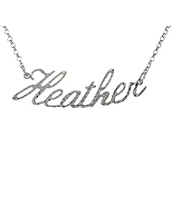 Sterling Silver HEATHER Name Necklace Diamond Cut Finish Italy, 16 inch + 2 inch extention