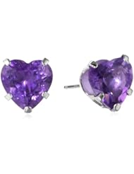 14k White Gold Amethyst Heart Stud Earrings