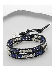 Leather Semi GemStone Beads Bracelet In White Base