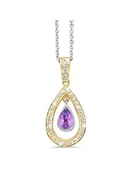 Twin Pear Shaped Diamond Pendant In 18K Yellow Gold With A 0.65 ct. Genuine amethyst Center Stone.