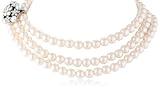 Simulated Cream Pearl 3-Row Silver Tone Necklace, 17+3"