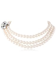 Simulated Cream Pearl 3-Row Silver Tone Necklace, 17+3"
