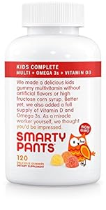 SmartyPants Kids Complete Gummy Vitamins: Multivitamin, Vitamin D3, B12 (Methylcobalamin), AND Omega 3 DHA / EPA Fish Oil, 120 count