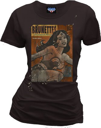  Junk Food Wonder Woman Brunettes All-American Pin-up Girl Black Wash Juniors/Ladies Tunic T-Shirt Tee