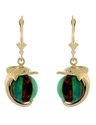 14K Gold 10mm Colorful Opal Beach Ball Dolphin Earring