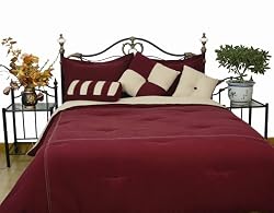 Microfiber California King Comforter Set, Burgundy / Khaki