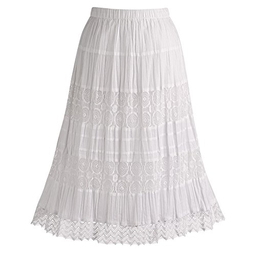 CATALOG CLASSICSWomens Long Boho Skirt - Cotton Lace Womens Skirts Midi Length White, Large