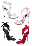 4.5 Inch Stiletto Heel With .25 Inch Platform Satin Wrap Sandals. Availible In Red, Black, Or White.