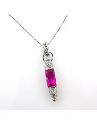 Sterling Silver Moroccan Style Pink Sapphire CZ Drop Necklace on 18" Chain